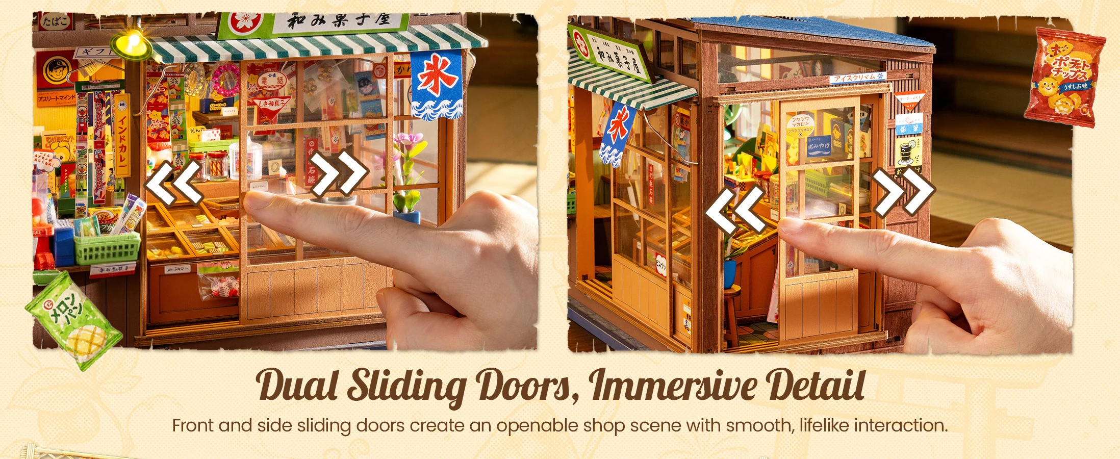 Rolife DIY Book Nook Kit 3D Puzzle Nostalgic Corner Shop Bookends with Sliding Door & LED Light for Bookshelf Decor Wooden DIY Dollhouse Toys for Holiday Gift
