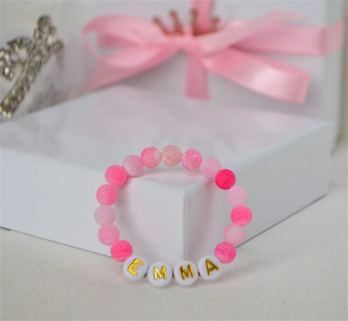 Hot Pink Agate Gemstone Baby Bracelet, Personalized Infant Bracelet, Baby Shower Gift, Girls Bracelet, Baby Girl Jewelry, Toddle