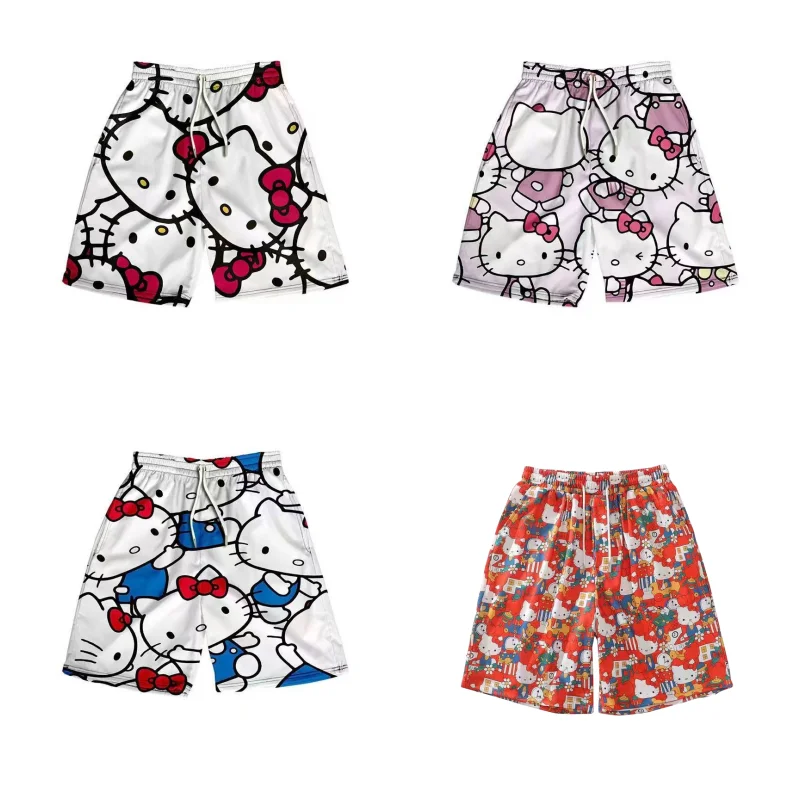 New Hello Kitty Sanrio anime cartoon cute men's and women's sports shorts creative kawaii loose and versatile couple beach pants