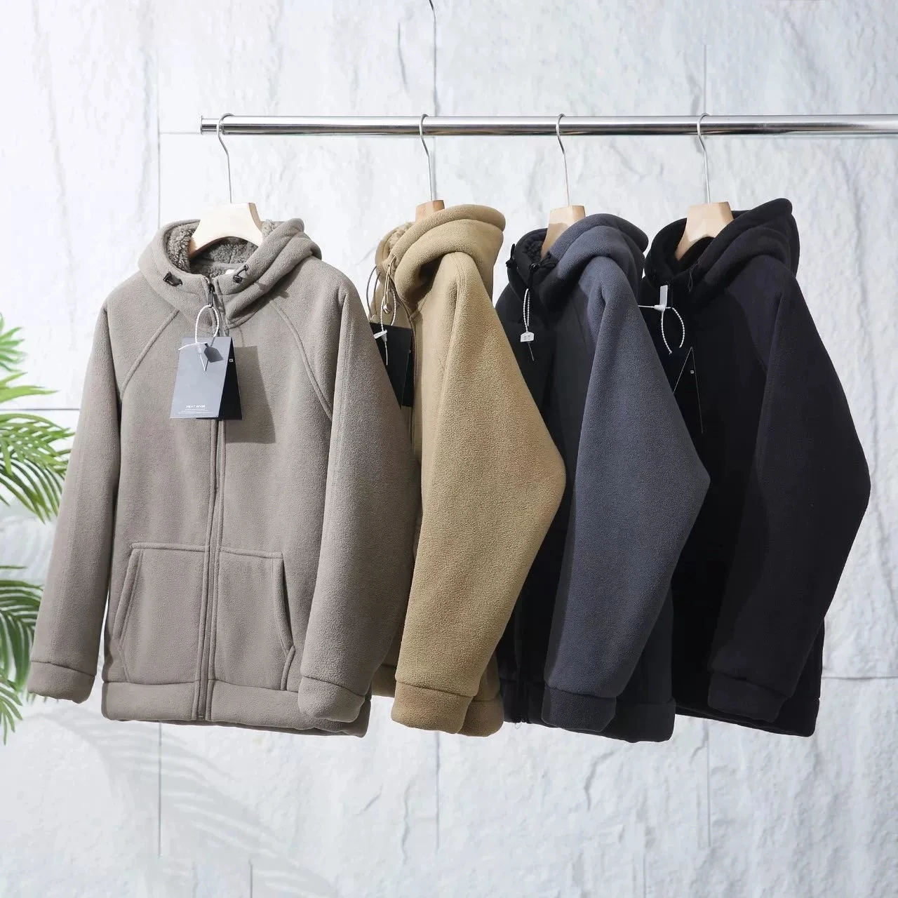 

Warm Fce Lined Hooded Jaet Men's Winter New Sle Thiened Heat Storage Artificial Lamb Velvet Coat Stand Fit Faio...