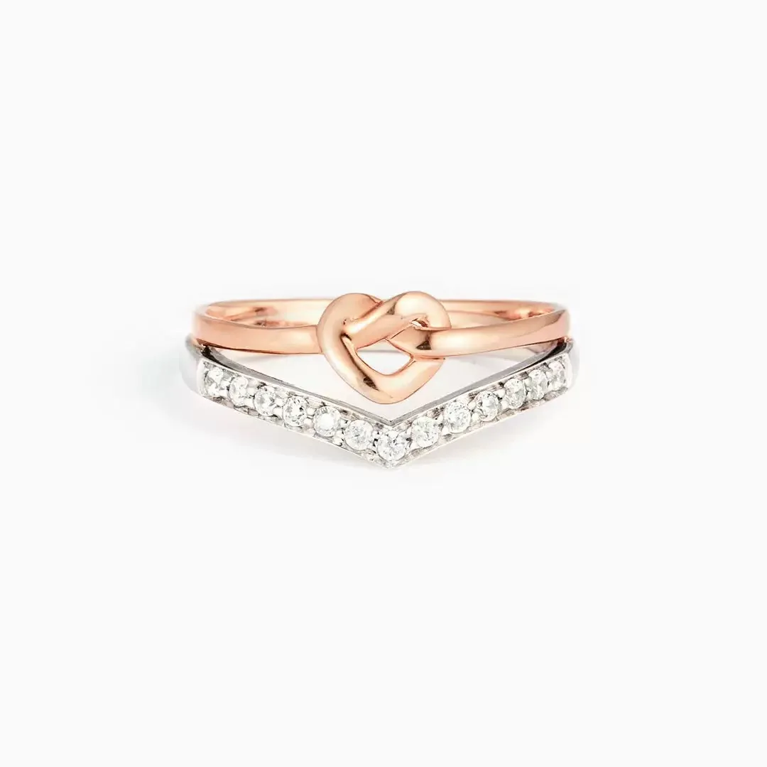 

Withered S925 Sterling Silver Two Tone Heart-shaped Ring With Heart Micro Inlaid Cute Versatile Ring