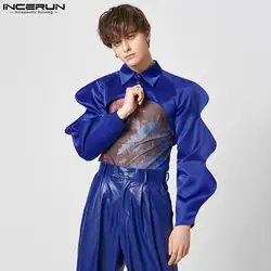 INCERUN Men Irregular Shirt Lapel Long Sleeve Streetwear Solid Color Button Male Crop Tops Loose 2024 Fashion Sexy Camisas S-5XL