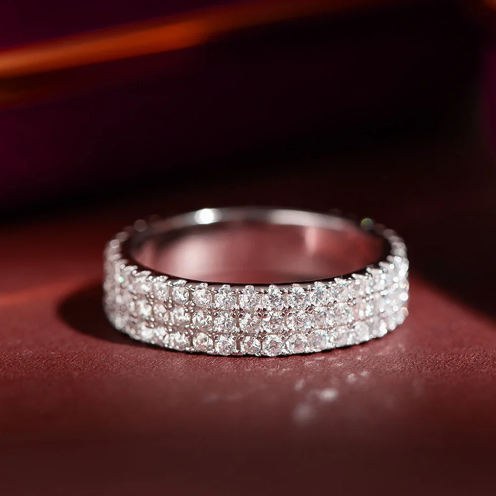 BXINY 3-Row 1.5mm Moissanite Eternity Ring S925 Silver GRA Certified Lab Diamond For Women Men Party Wedding Bands Gifts Jewelry