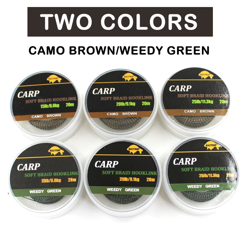 1 pz 20m accessori per la pesca alla carpa Weedy verde/Camo marrone filo stretto morbido Hooklink Carp Fishing Line Hair Rig Equipment