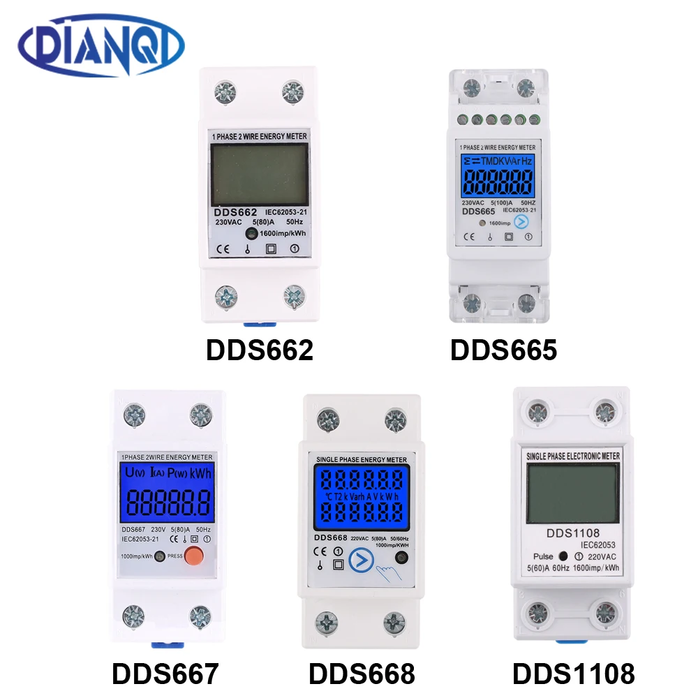 80A Din Rail Single Phase Two Wire LCD Digital Display Power Consumption Energy Electric Meter kWh AC 220V 230V 50Hz/60Hz