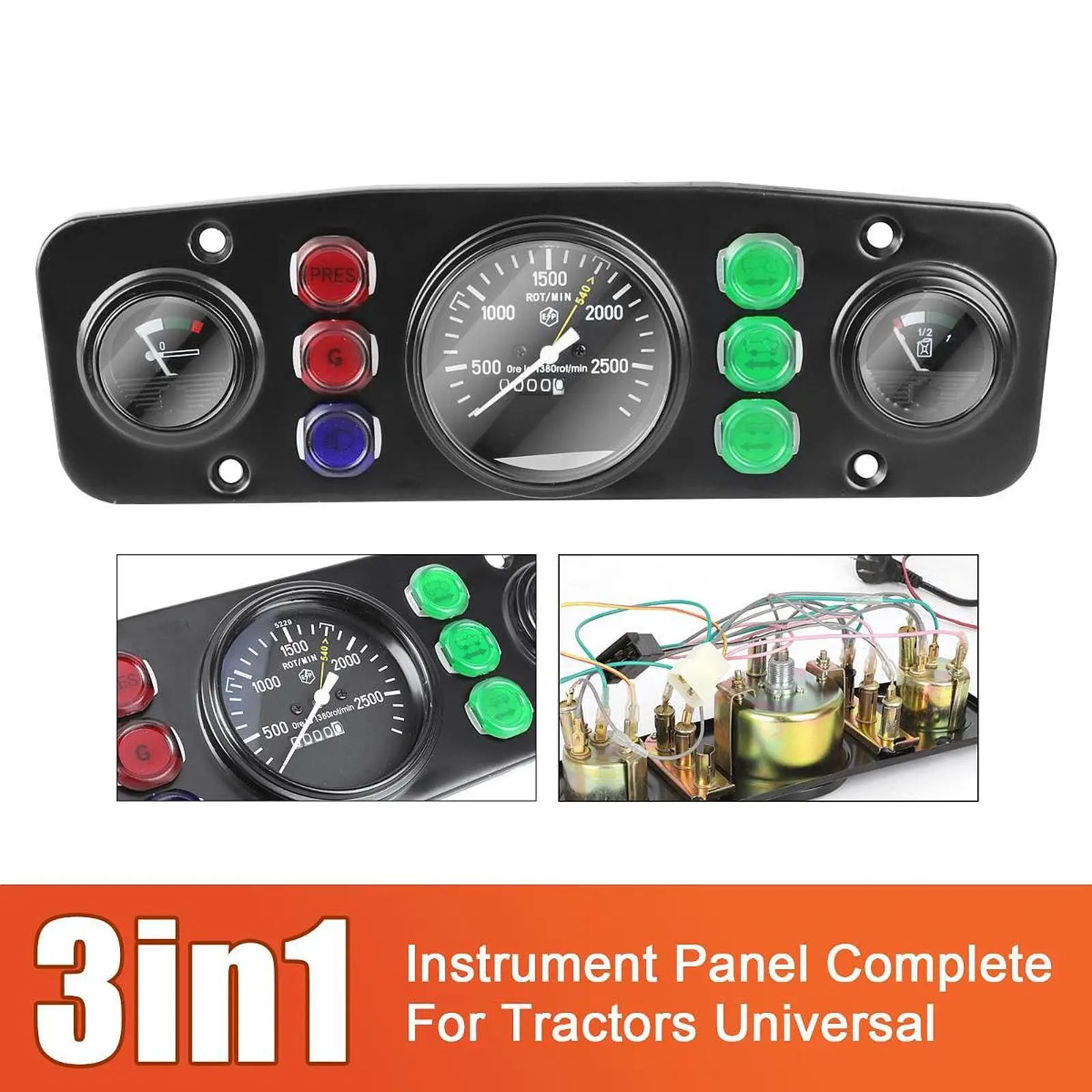

3 in 1 Kit Instrument Panel Fuel Level Gauge Auto Triple Gauge Kit for Tractor Vehicle Marine 12V Petrol Cars Motorcycle