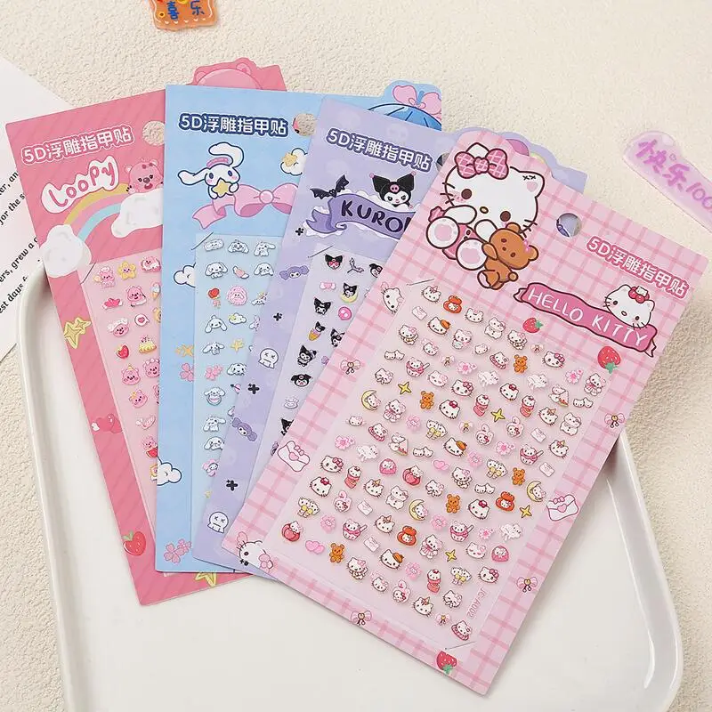 

Sanrio Hello Kitty 5D Nail Stickers MINISO Anime Cartoon Cute Kuromi Kawaii Female Supplies Fashion Girl&Child Holiday Gifts