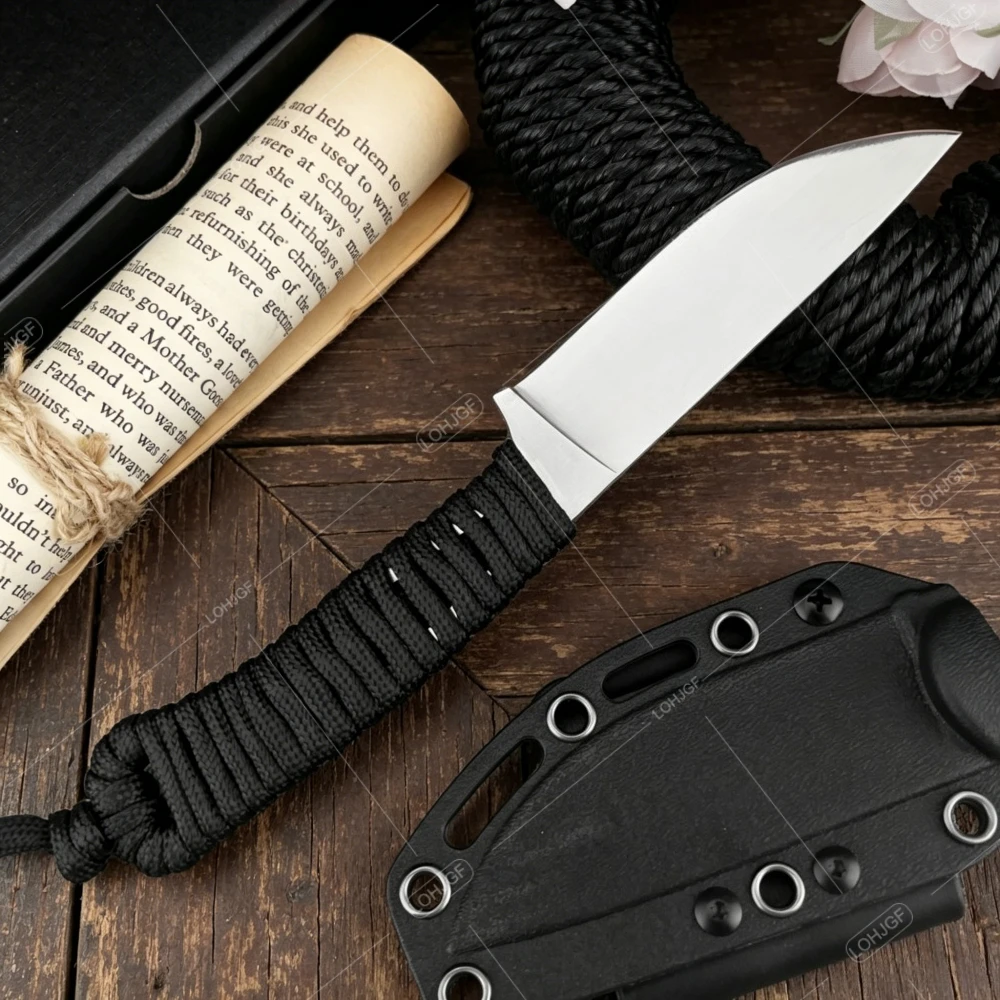 

Outdoor Adventure Emergency Cutting Straight Knife with Nylon Lanyard Lightweight Camping Climbing Straight Knives with K Sheath