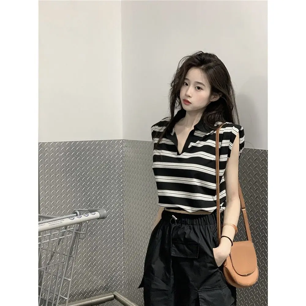 Frühjahr/Sommer Mode Set koreanischen Polo-Ausschnitt gestreiften T-Shirt Top mittellange hohe Taille schmalen Rock zweiteiligen Set