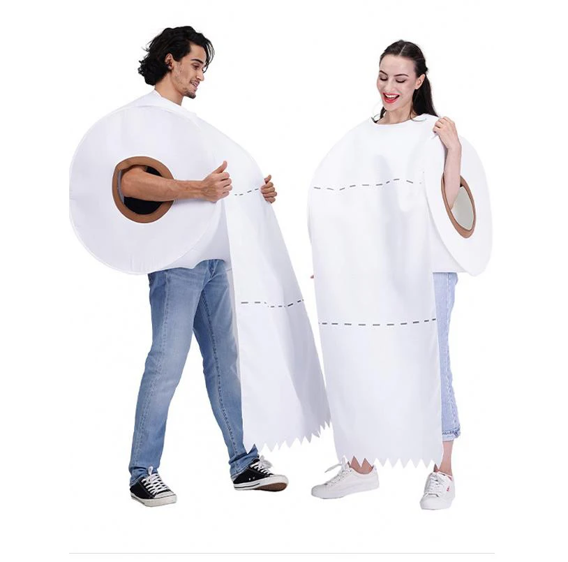 White Roll Paper Toilet Paper Costume for Adult Purim Costume Role Play Tunic Funny Jumpsuit Halloween Cosplay Dress Up