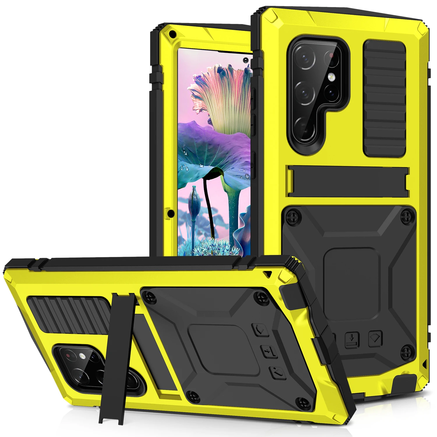 Com suporte + proteção completa para samsung s23 ultra s23 + s23 5g 2023 caso kickstand dupla camada protetora à prova de choque