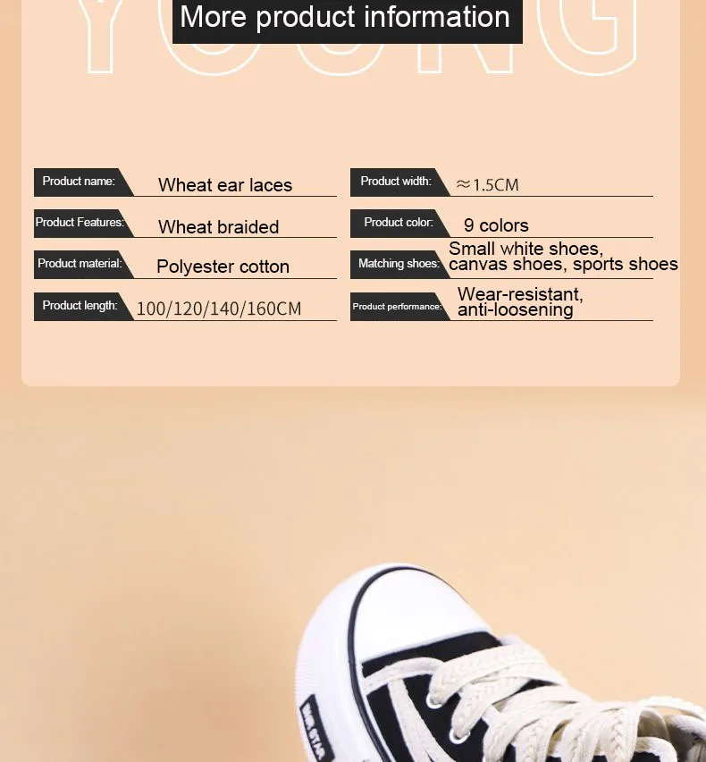 Flache Weizenkolben-Schnürsenkel für Sneaker, gedrehte Zöpfe, Marshmallow-farbene, bunte Schnürsenkel, Baumwoll-Canvas, strukturiertes Gewebe, klassische Schuhbänder – Detail 14