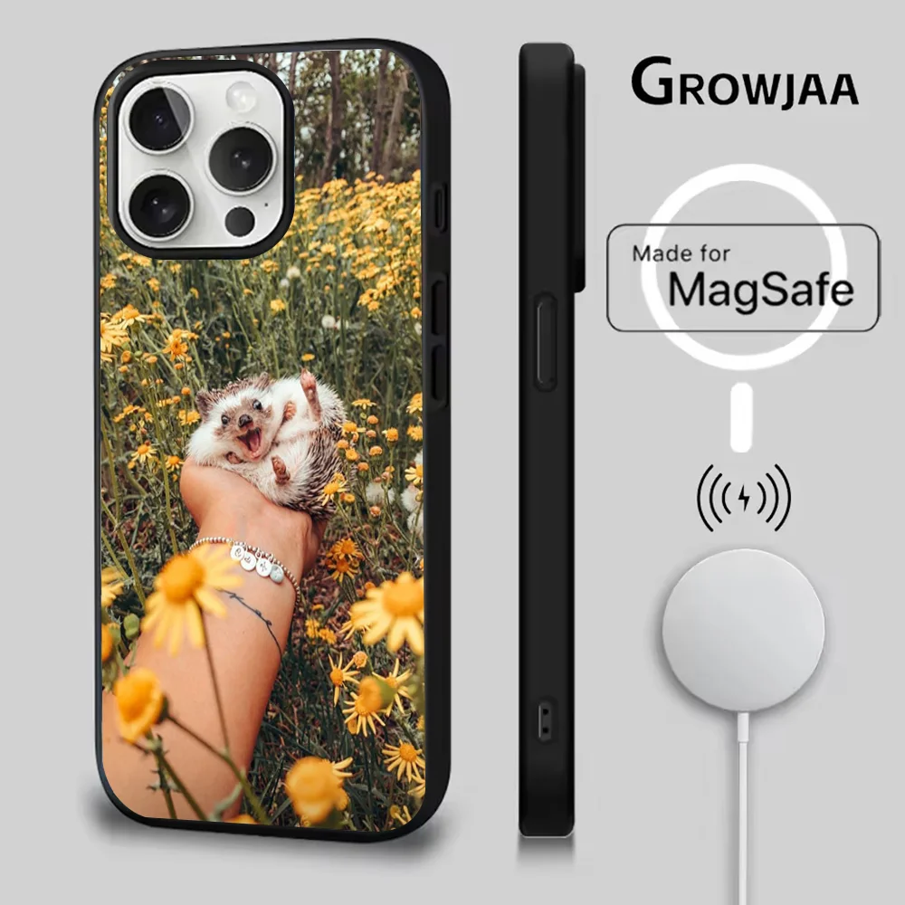 حافظة هاتف على شكل حيوان القنفذ لهاتف آيفون 16e,16,15,14,13,12,11,Plus,Pro,Max,Mini Magsafe شحن لاسلكي مغناطيسي