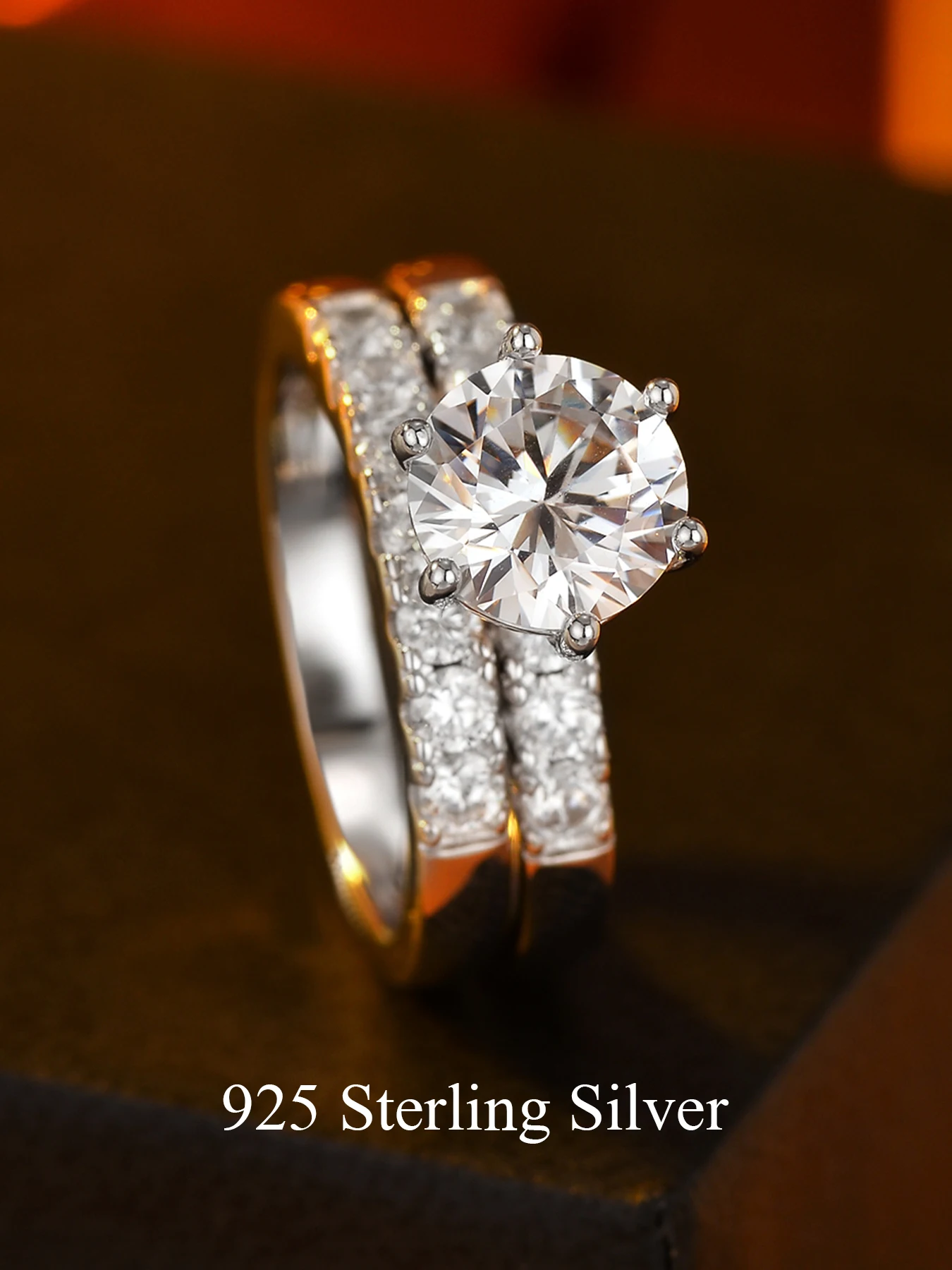 

925 sterling silver ladies' engagement ring, 2-piece layered design, luxurious full CZ setting, suitable for daily wear, wedding