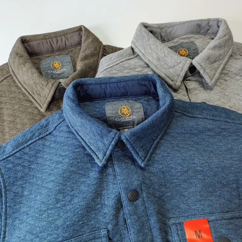 

Thiened American Workwear Casual Winter irt Sle Coat Square Collar Warm Long Sve Outerwear for Men Stand Fit Cott...