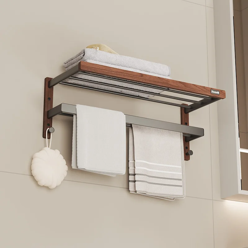 Black walnut bathroom towel rack, storage rack, non perforated bathroom, toilet, solid wood towel rack, wall mounted