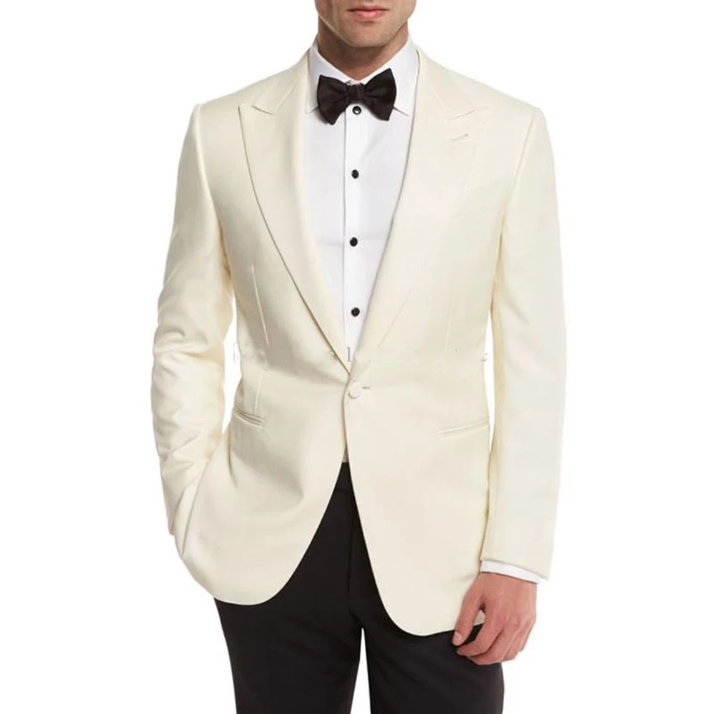 Ivory Men Suits Wedding Suit Bridegroom Business Groom Wear Tuxedos Custom Made Formal 2 Pieces Male Blazers Groomsmen Best Man