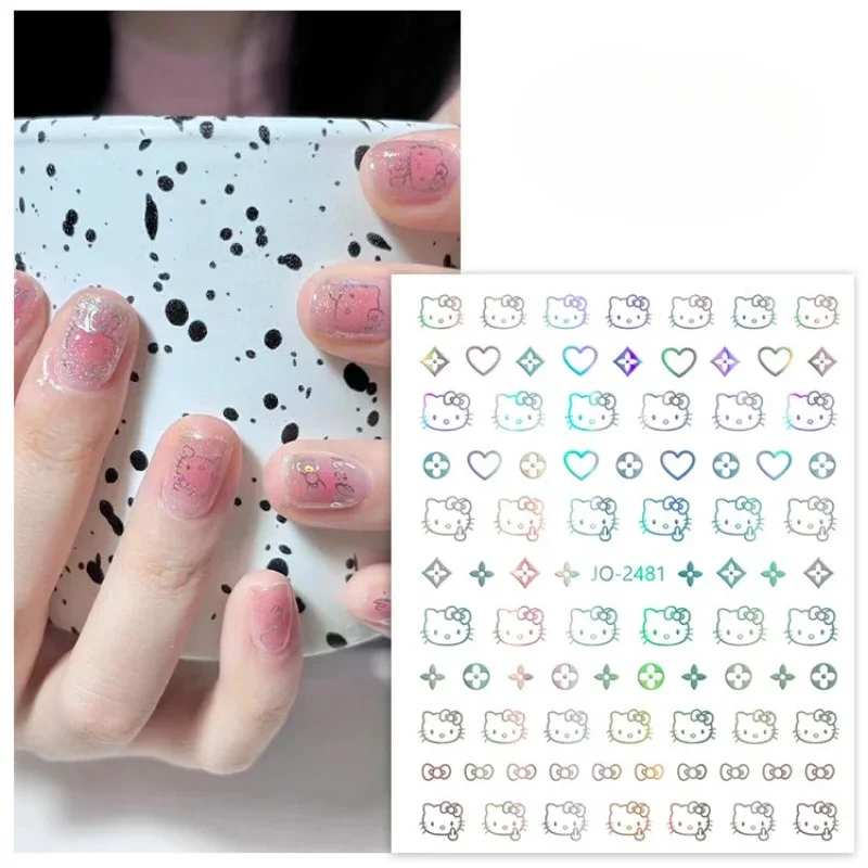 Sanrio peripheral Hello Kitty Nail Art Stickers Anime Cartoon KT Cartoon Cute Hot Girl Glue Back Nail Decal Nail accessories