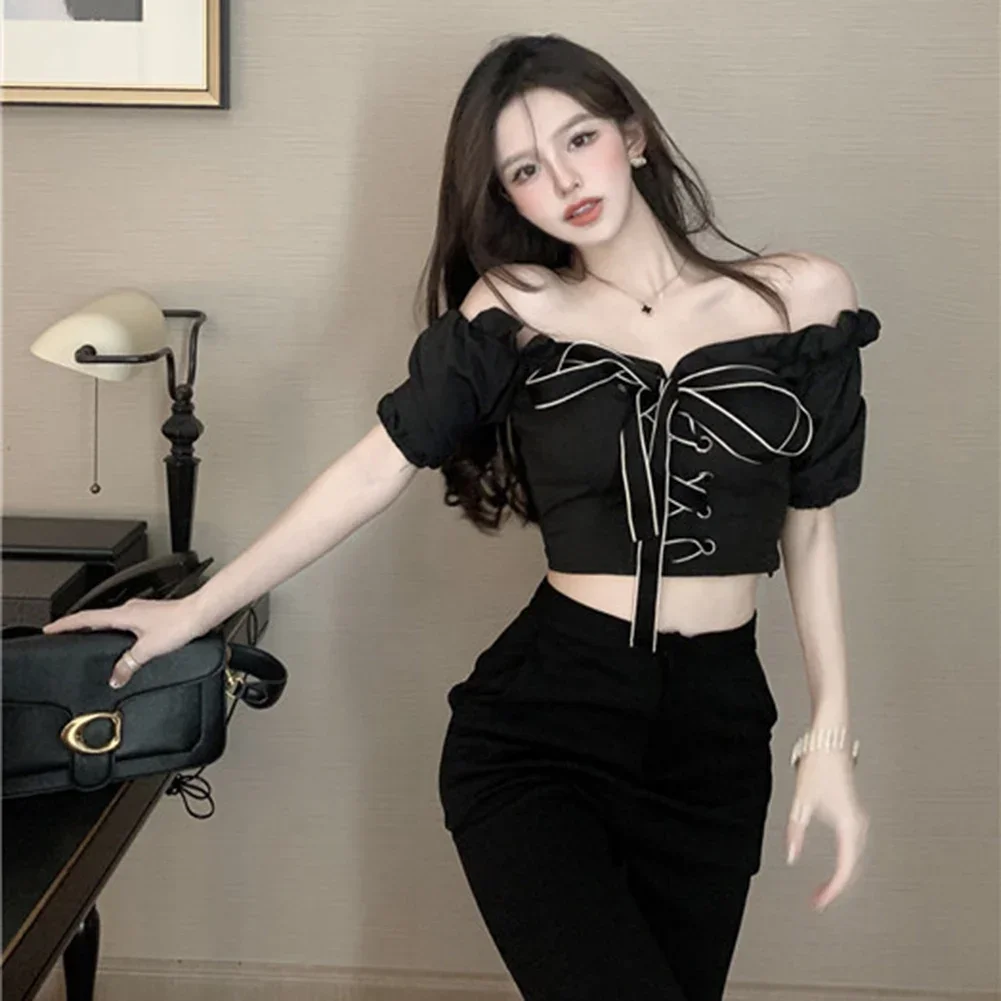

Party Dress Vacation Outfits 1 Size Black Lace Shirt Casual Sexy Blouse For Women Korean Style Top Hot Girl Fashion