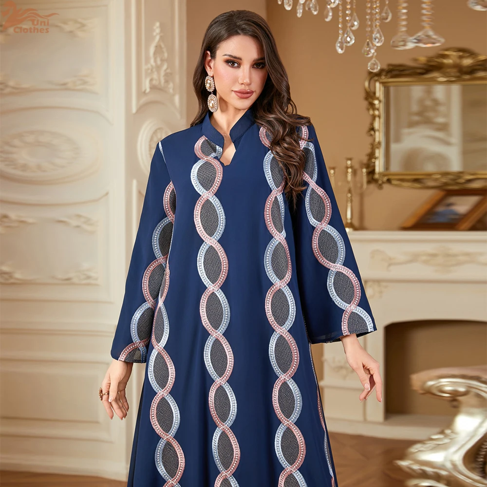 

Uni New Muslim Elegant Women Evening Dress Dubai Embroidery Maxi Abaya Feminine Clothes 2025