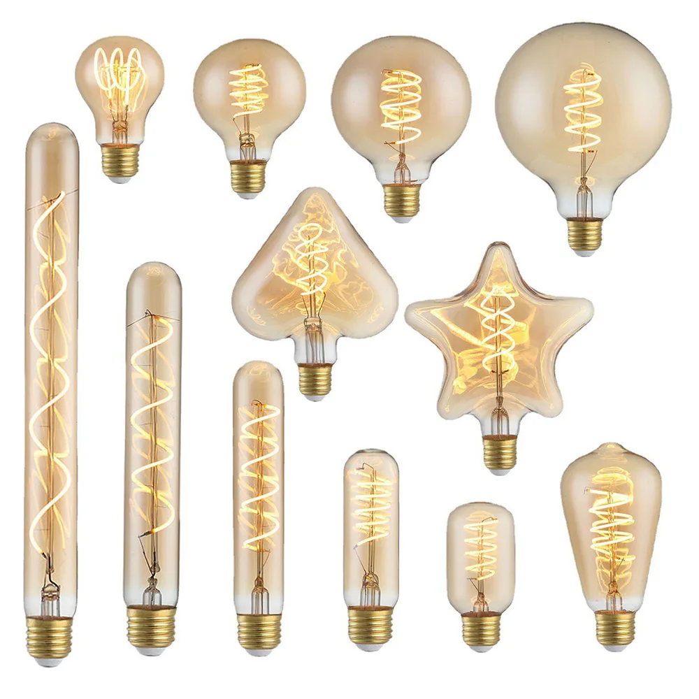 LED Golden Star Heart E27 220V Warm Dimmable Filament Bulb Retro Vintage Decorative Lighting Edison Lamp