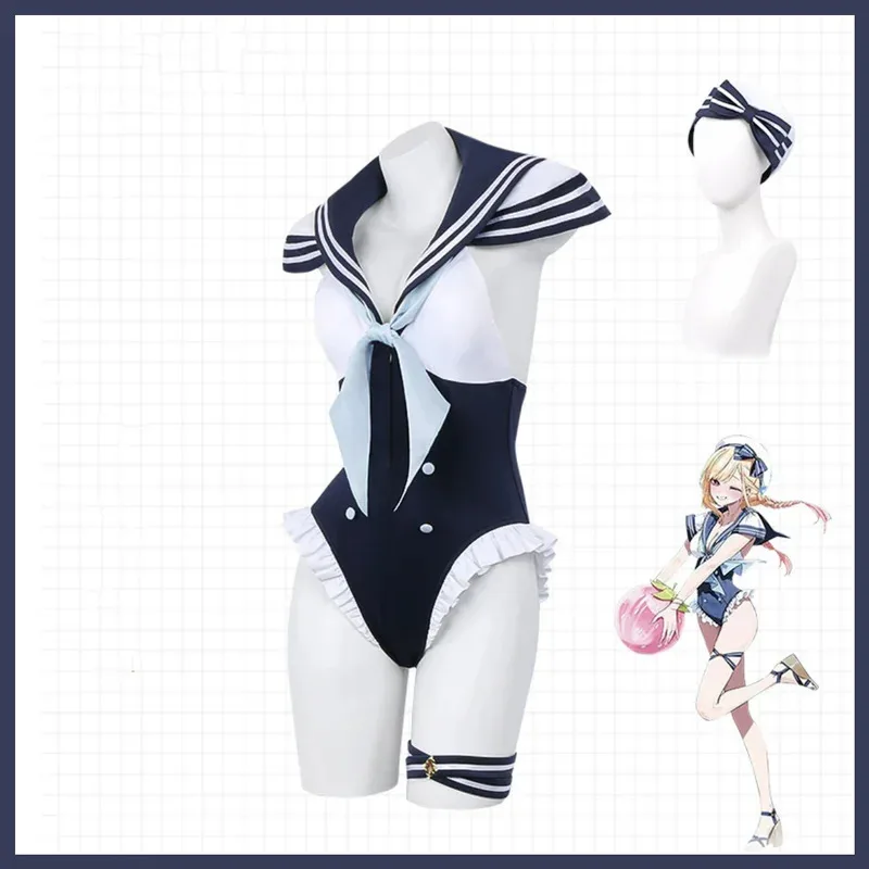 애니메이션 마이 드레스업 달링 키타가와 마린 코스프레 의상 네이비 스타일 수영복 점프수트 가발 여성 섹시 카니발 비키니 수트;3'v