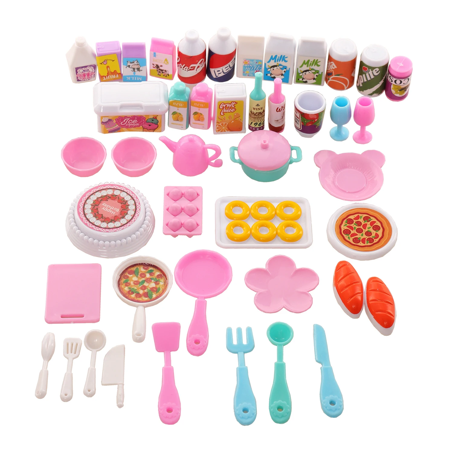 Mini nourriture de cuisine pour Barbie, 43 pièces, service de dîner, fourchette, couteau, assiette, Pizza, soupe, vaisselle, jouets pour enfants mignons, accessoires de poupée