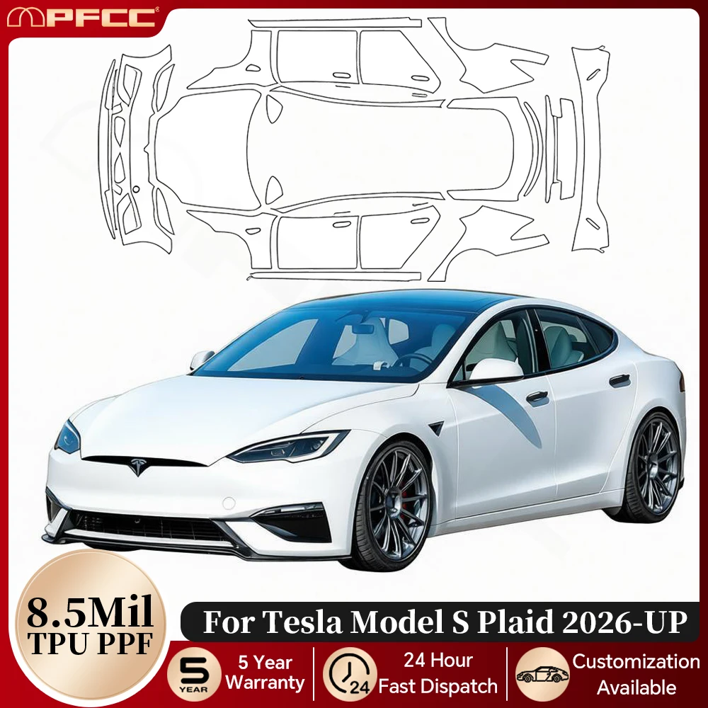 

Пленка для защиты кузова из ТПУ (PPF) для Tesla Model S Plaid 2026-UP, предварительно вырезанная, прозрачная, антицарапийная, невидимая, самовосстанавливающаяся