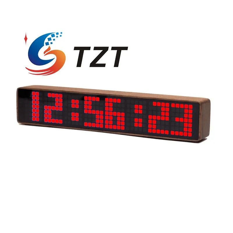 TZT Chrono-Wood Wifi Clock LED Clock Desktop Alarm Clock w/ Walnut Solid Wood Shell and White/Blue/Red LED Module