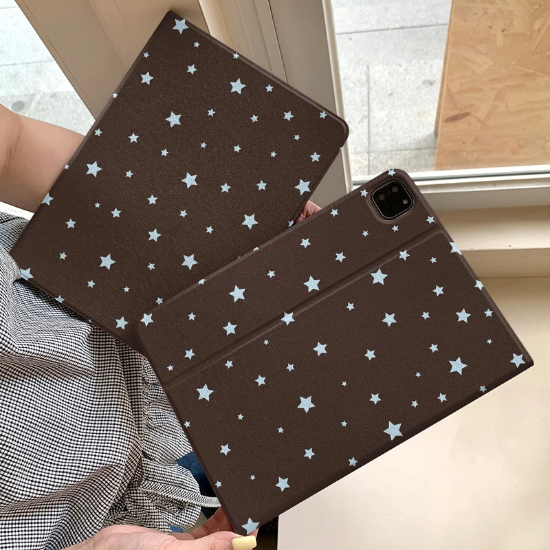Ins Blue Star Brown Tablet Case For iPad Pro 11 12.9 13 A16 M2 M4 M3 M5 Shell 9.7 10.2 5/6/7/8/9/10/11th Mini Air 3 4 5 6 Cover