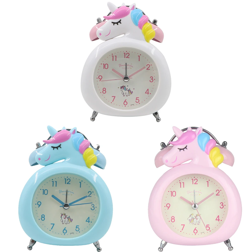 Unicorn Kids Table Clock Double Bell Silent Quartz Alarm Clock With Backlight Bedroom Decoration Desk Clcok For Kids