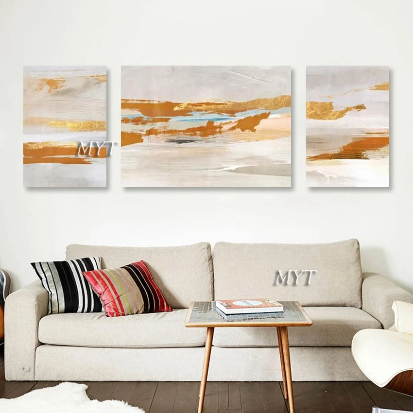 

Gold Foil Simple Design 3 Panels Canvas Art Abstract Oil Painting Living Room Home Decoration Craft Modern Picture No Frame