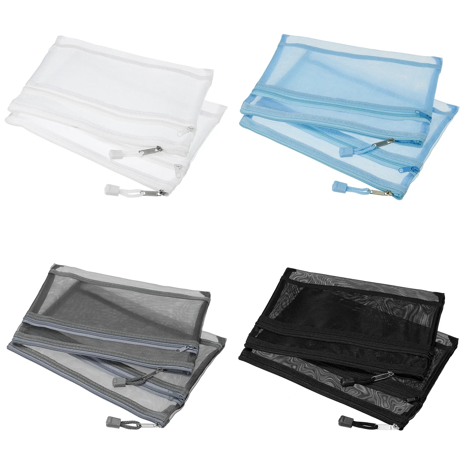 

6Pcs A5 Mesh Zipper Pouch Document Bag Nylon Double Layer Zip File Folders School Office Supply Pencil Case Cosmetic Makeup Bags