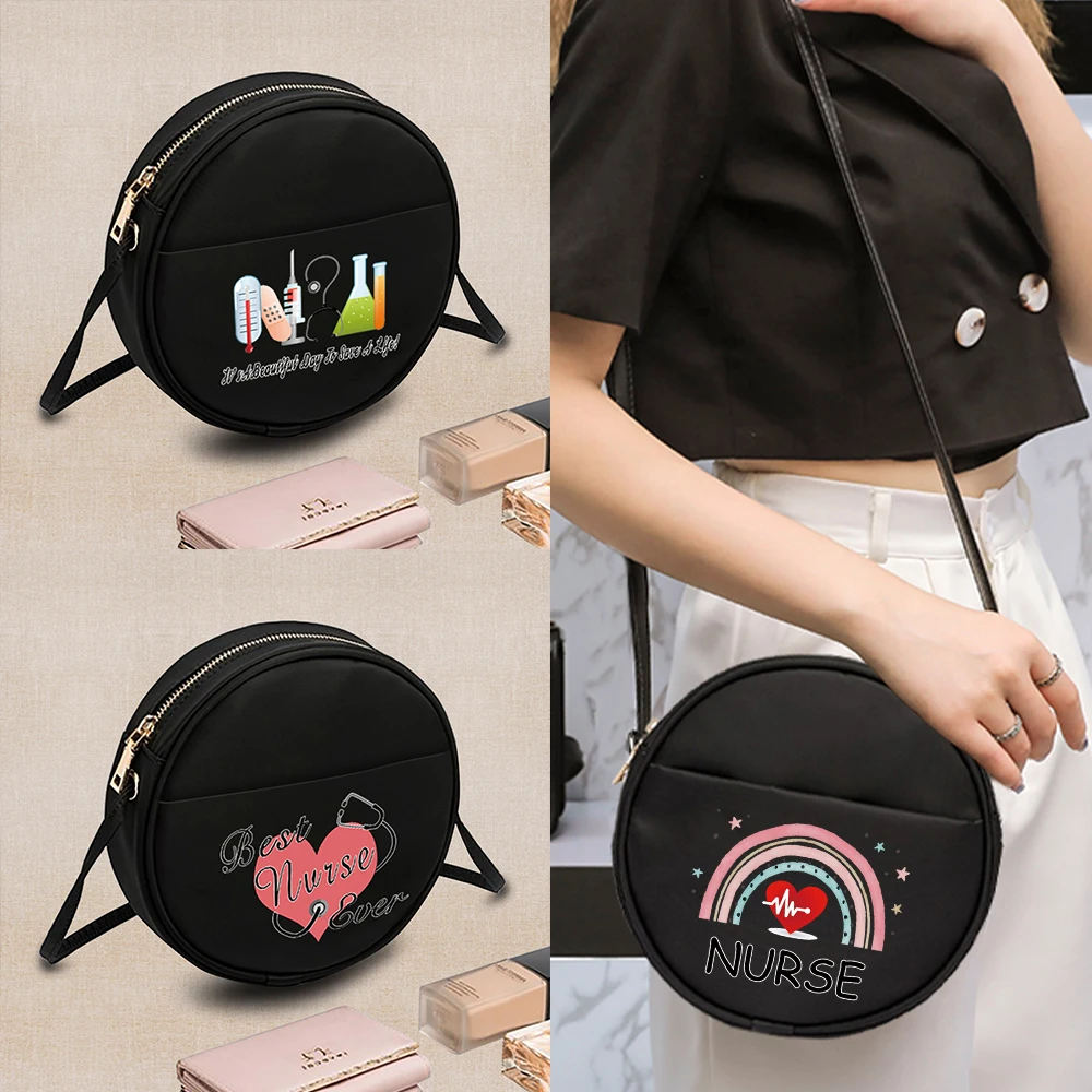 

2022 Fashion Women Round Crossbody Bag Pattern Nurse Printed Ladies Small Messenger Shoulder Bag Small Coin Purse Handbags