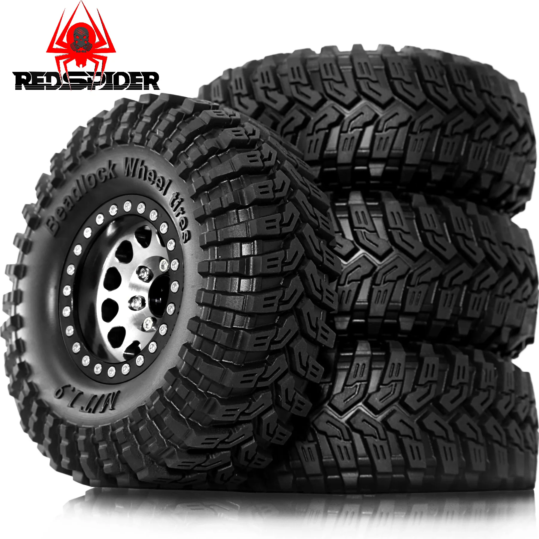 1.9インチ ビードロックホイール＆タイヤ（4個） -8.9mmオフセット、4.53インチ外径 - 1/10 RCクローラー TRX4/TRX6、SCX10（90046）、CC01、D90/D110用