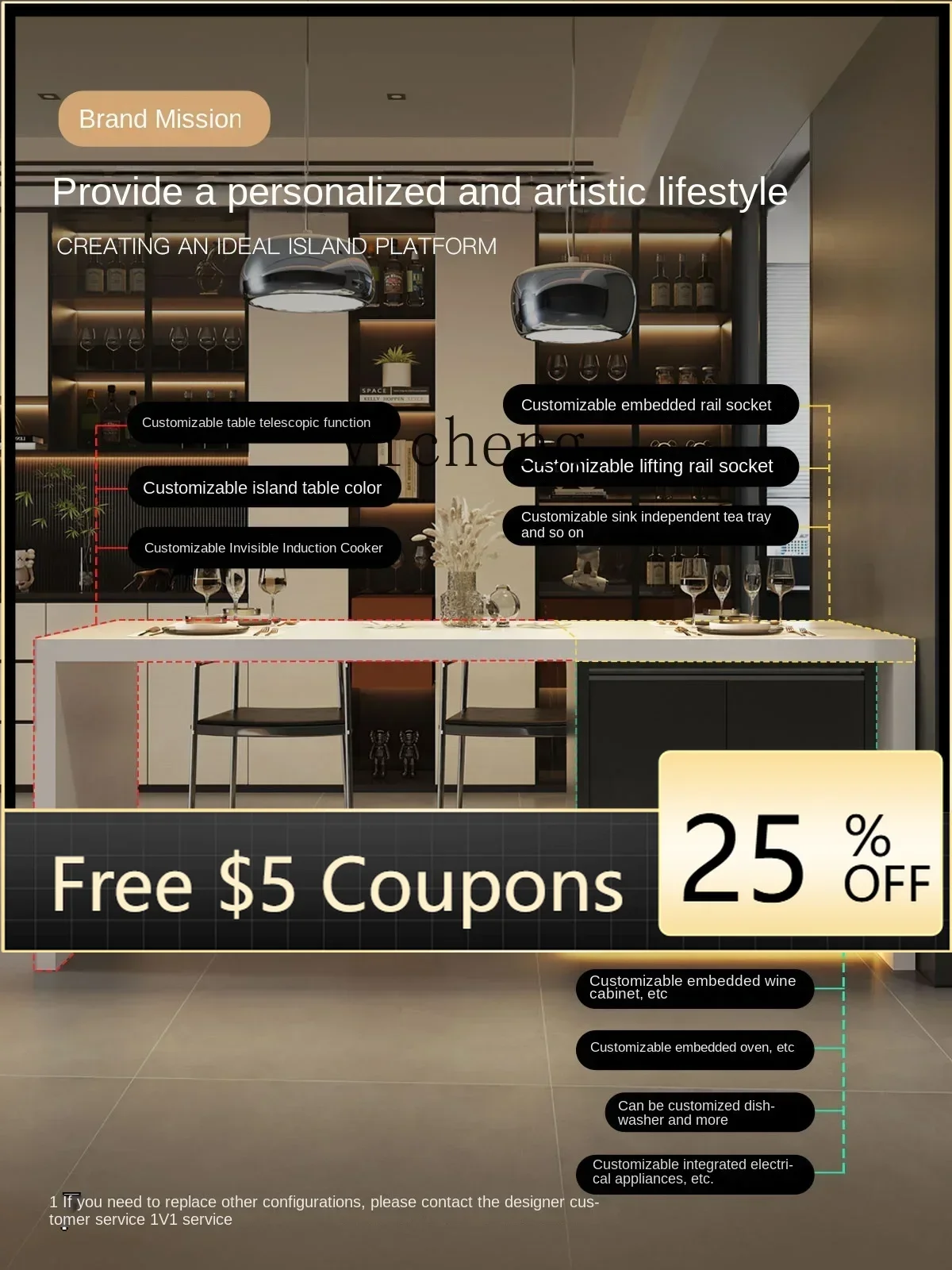 

Household Narrow Inverted Italian Kitchen Stone Plate Center Guide Multi-Function Bar Counter