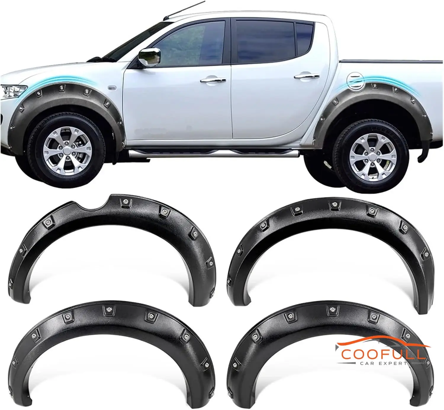 Rivet Style Fender Flares for Mitsubishi Triton L200 2006-2014 Textured Wheel Arch Protector Mudguards