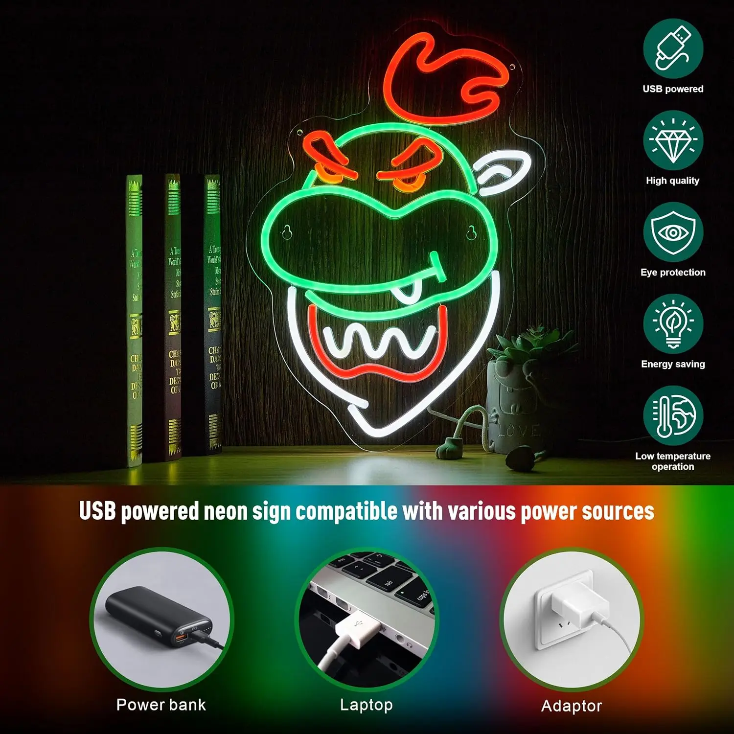 Gamer LED Neon Sign Bowser Neon Light for Gaming Room Bedroom Man Cave Bar Party Arcade Gaming Gift for Teen USB Powered