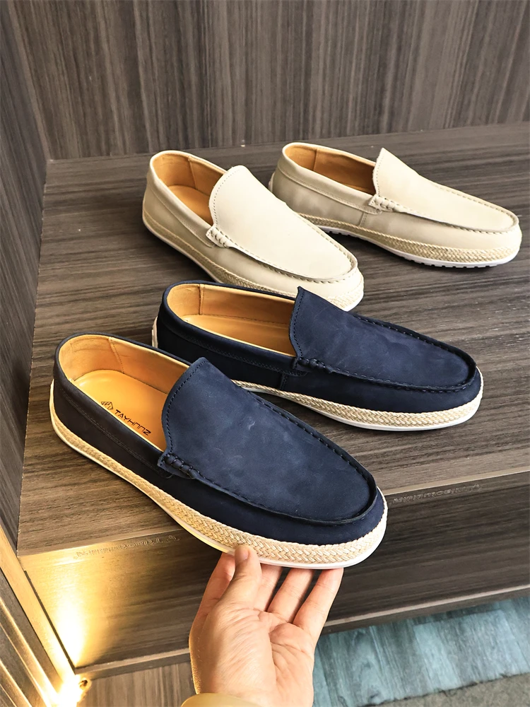 

Casual Fashion Men's Plain Color Top Layer Cowhide Loafers Beans Shoes Breathable Low Cut Flat Heel Comfortable Autumn Shoes