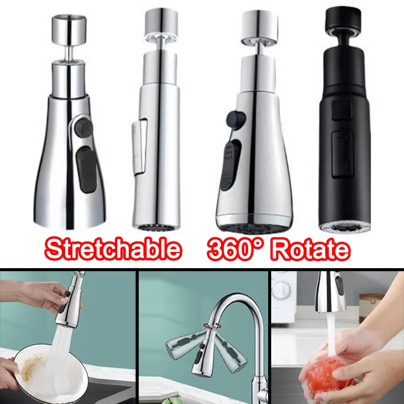 360° Rotating Kitchen Bathroom Faucet Extender Sink Replaceable Water Tap Nozzle Sprayer Head Attachment Adapter Useful Tools