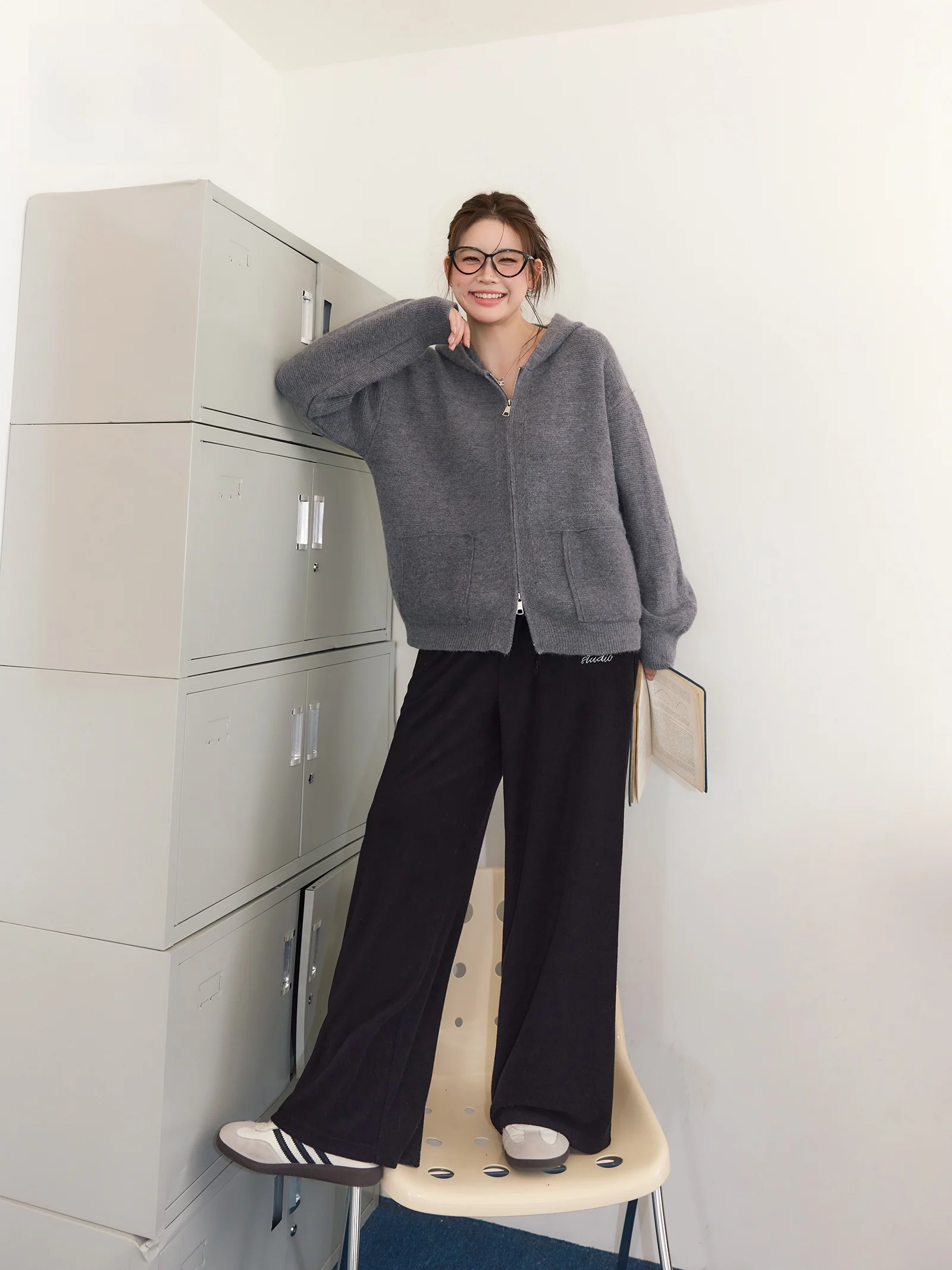 

Женский комплект свитера больших размеров с высокой талией для похудения, осень-зима, прикрывающий живот, мясо, ленивый Sle, корейский ансамбль Faion