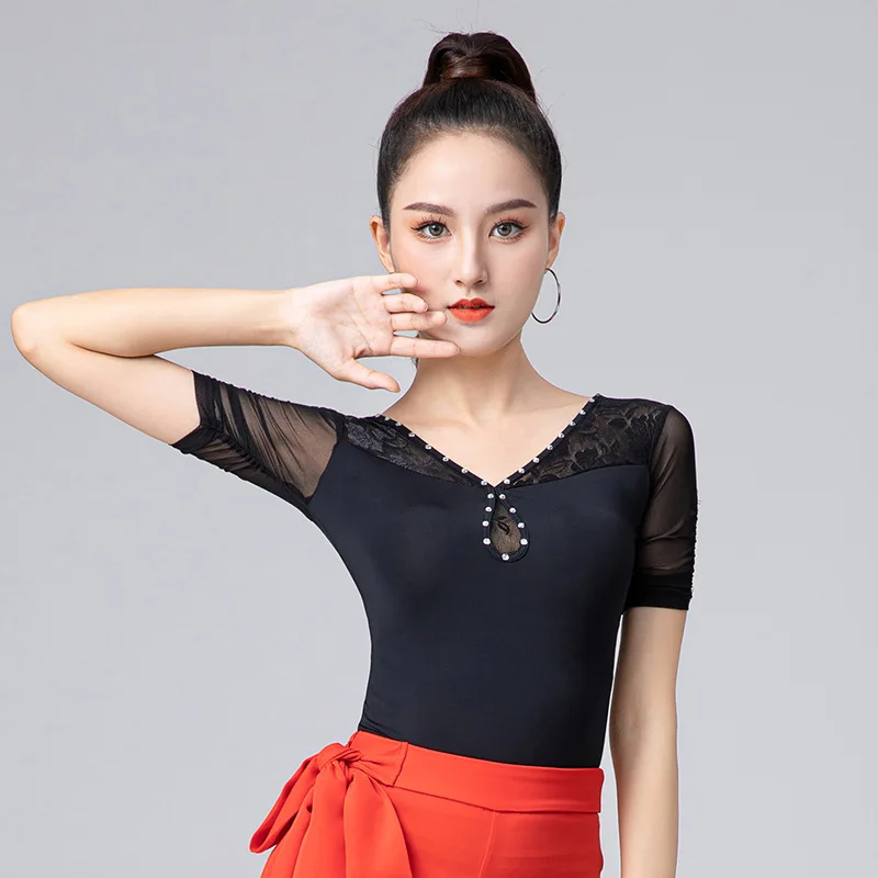 

Modern Dance Costumes Short Sleeve Tops National Ballroom Dance Practice Clothes Latin Dance Tops