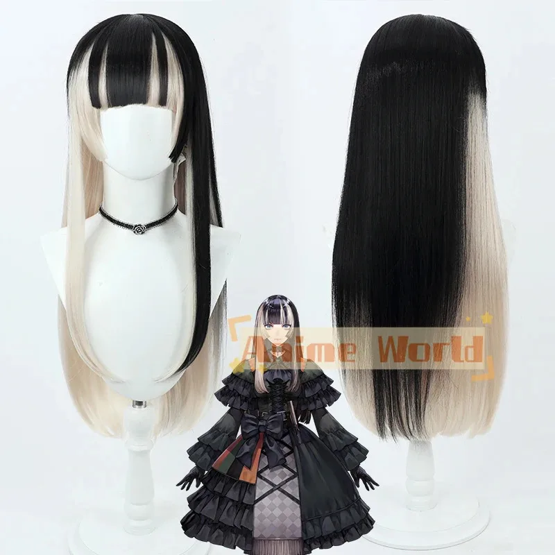 

Новинка 2023, Hololive ReGLOSS J πuutei Raden, парик для косплея JFT, длинные прямые волосы, черный блондин, термостойкий парик + шапочка для парика