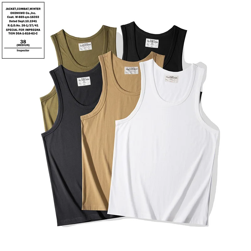 

OKONKWO_230g heavyweight men's solid color vest T-shirt sleeveless bottoming waistcoat sports sweatshirt