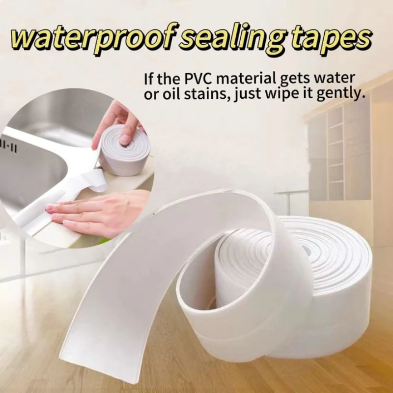 Self-adhesive Sealing Tape PVC Oil-Proof Kitchen Sink Edge Caulk Tape Waterproof Bathroom Toilet Corner Wall Stickers