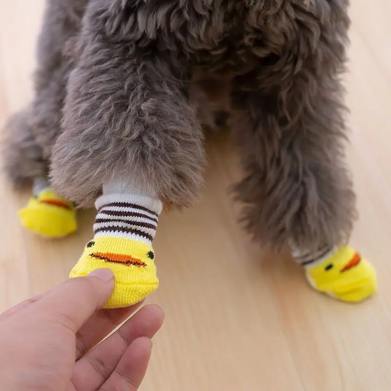 4Pcs Cute Pet Dog Socks with Print Anti-Slip Cats Puppy Shoes Paw Protector Products for Small Breeds Spitz York Dogs Chihuahua