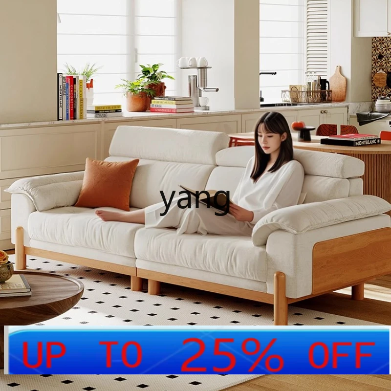 

LH removable and washable fabric sofa living room small apartment high backrest log wind straight row solid wood sofa