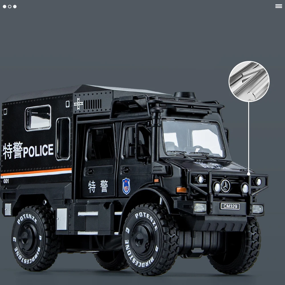 1/28 UNIMOG U4000 Motorhome Alloy Touring Car Model Diecasts Metal Toy Police Off-road Vehicles Car Model Simulation Kids Gifts