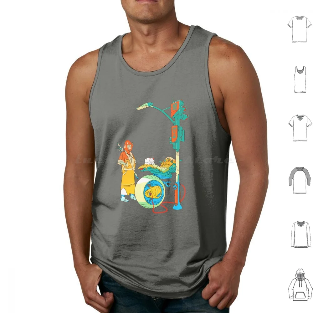 Strays / / Col Tank Tops Vest Sleeveless Cat Motorbike Akira Sword Orange Cool Girl Badass Assassin