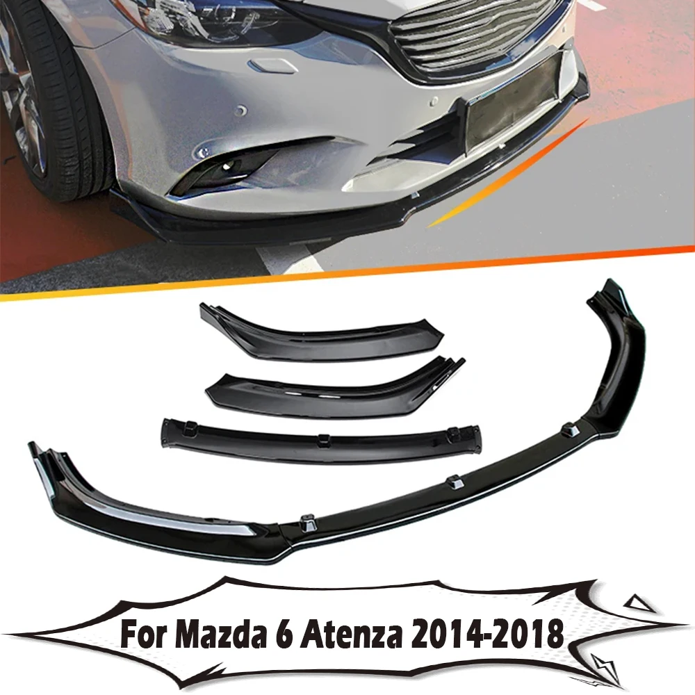 3Pcs Car Front Bumper Splitter Lip Diffuser Spoiler Guard Cover Trim for Mazda 6 Atenza 2014 2015 2016 2017 2018 Body Kit